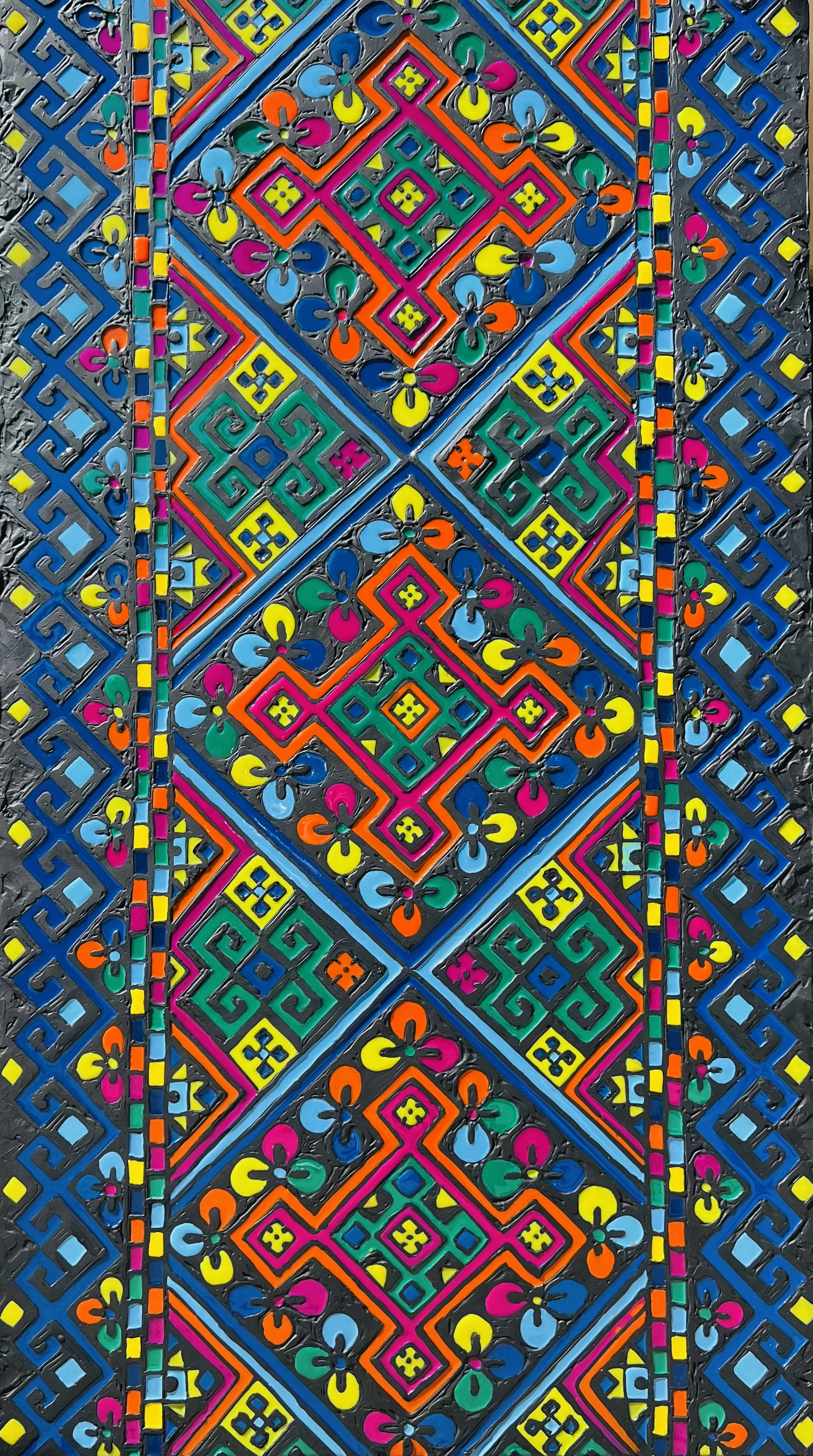 Image of Файні гени by Kateryna Zubik, size: 80x160 см, made of Мдф, текстурна паста, епоксидна смола, акрил, поталь, Mixed media medium, from Львів, Україна , part of the Файні гени вишиванка series Photo 1 of 6.