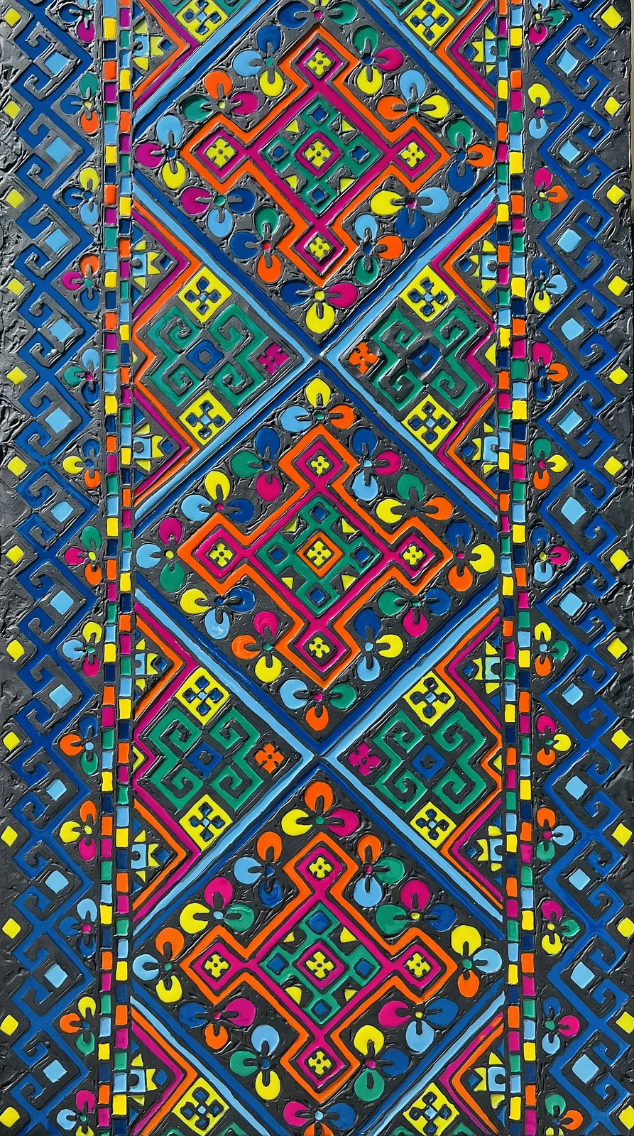 Image of Файні гени by Kateryna Zubik, size: 80x160 см, made of Мдф, текстурна паста, епоксидна смола, акрил, поталь, Mixed media medium, from Львів, Україна , part of the Файні гени вишиванка series Photo 1 of 6.