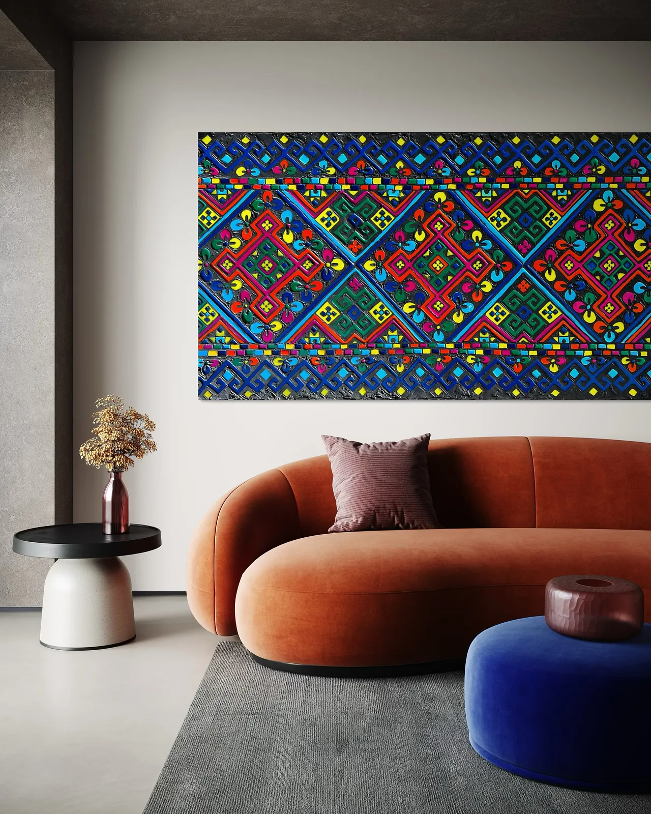 Image of Файні гени by Kateryna Zubik, size: 80x160 см, made of Мдф, текстурна паста, епоксидна смола, акрил, поталь, Mixed media medium, from Львів, Україна , part of the Файні гени вишиванка series Photo 6 of 6.