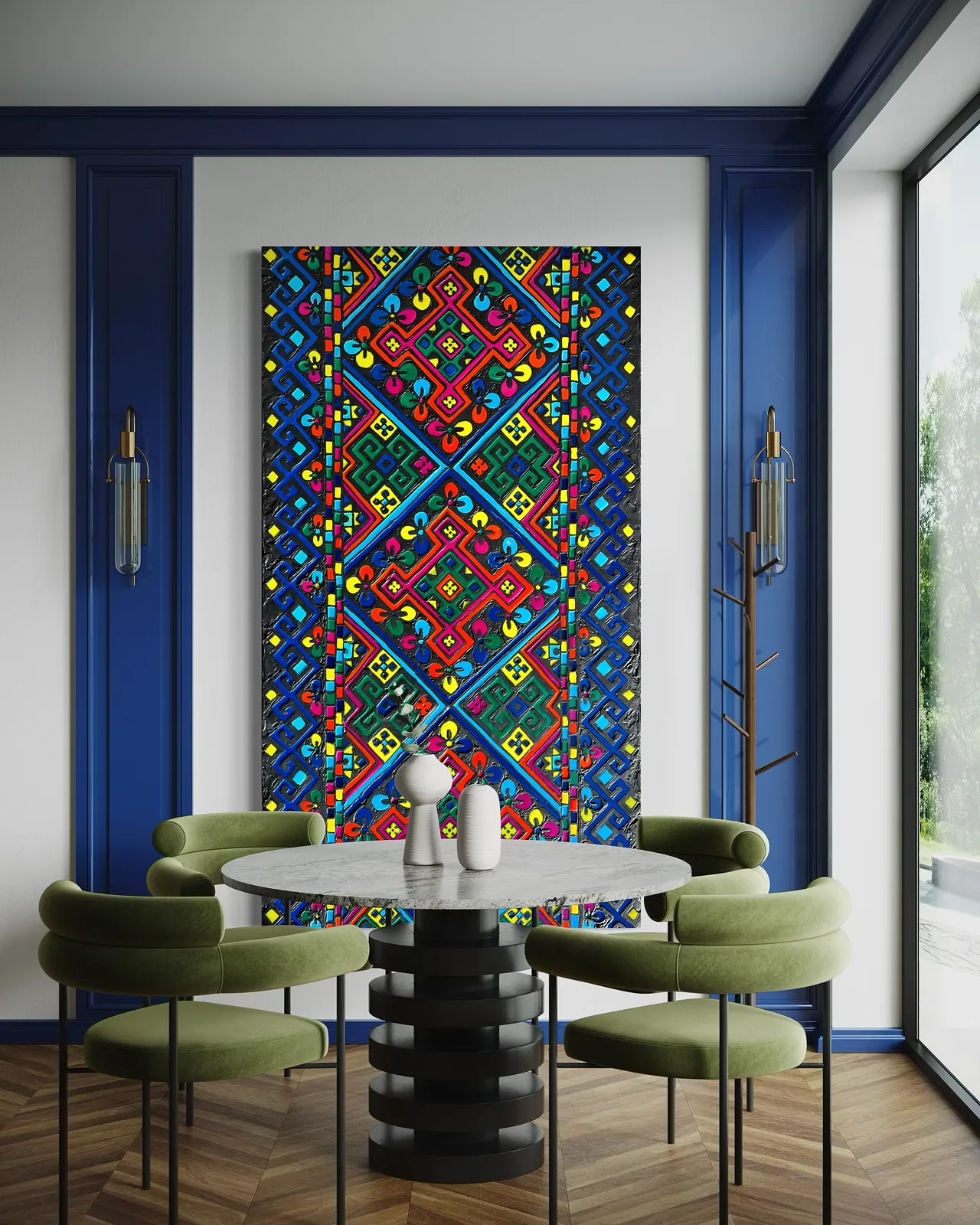 Image of Файні гени by Kateryna Zubik, size: 80x160 см, made of Мдф, текстурна паста, епоксидна смола, акрил, поталь, Mixed media medium, from Львів, Україна , part of the Файні гени вишиванка series Photo 5 of 6.