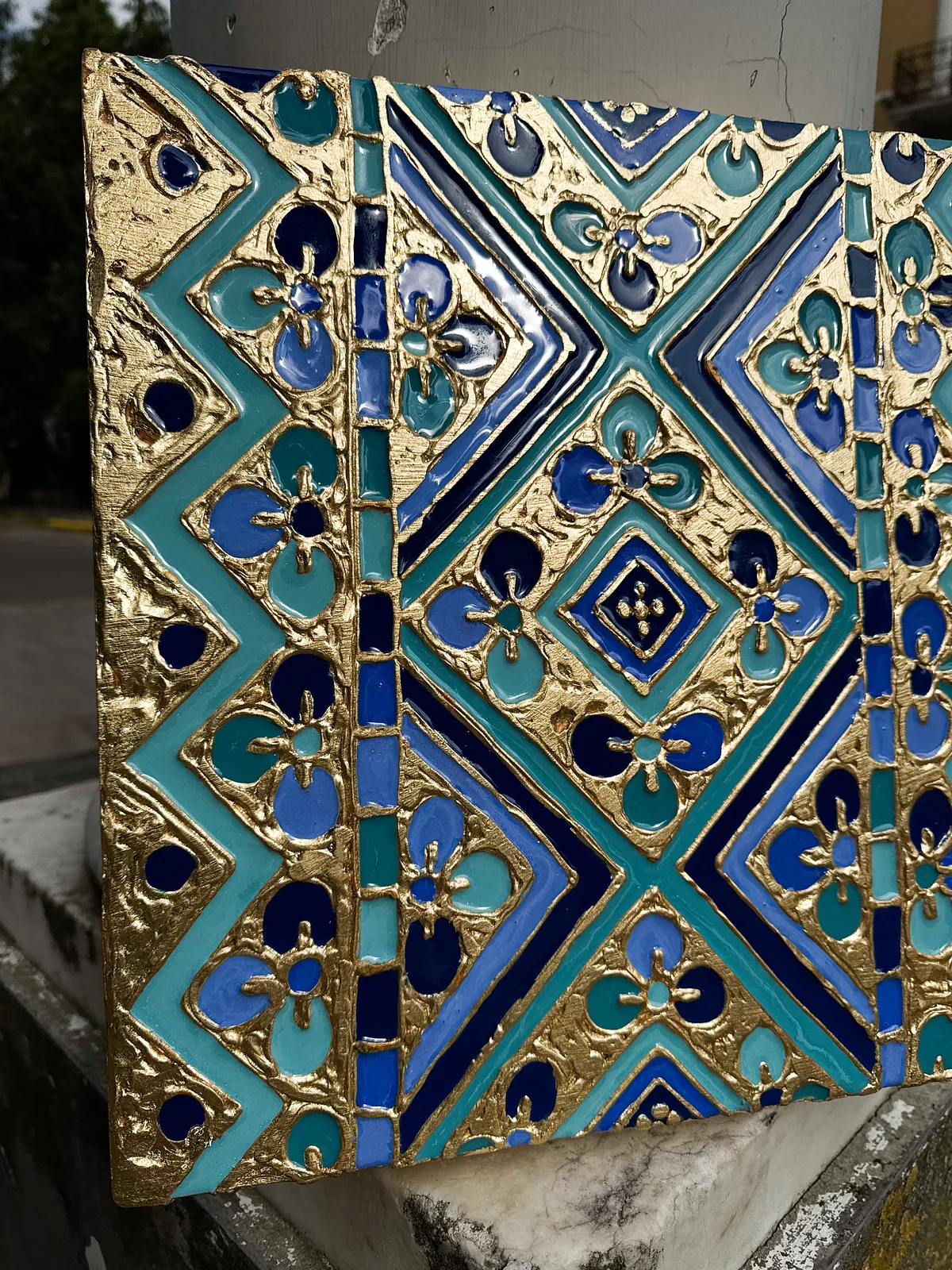 Image of Файні гени викарбувані із золота  by Kateryna Zubik, size: 40х40, made of Мдф, текстурна паста, епоксидна смола, акрил, поталь, Mixed media medium, from Україна, Львів, part of the Файні гени вишиванка series Photo 2 of 4.