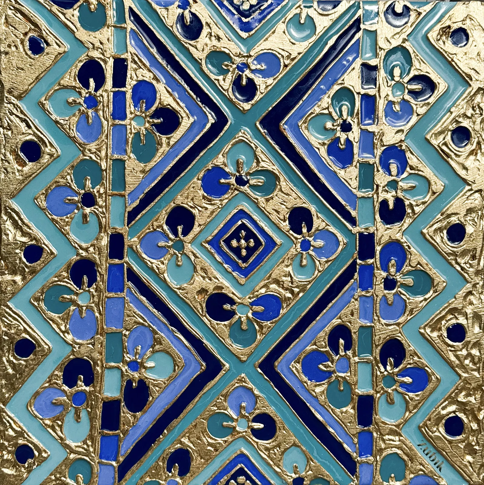 Image of Файні гени викарбувані із золота  by Kateryna Zubik, size: 40х40, made of Мдф, текстурна паста, епоксидна смола, акрил, поталь, Mixed media medium, from Україна, Львів, part of the Файні гени вишиванка series Photo 1 of 4.