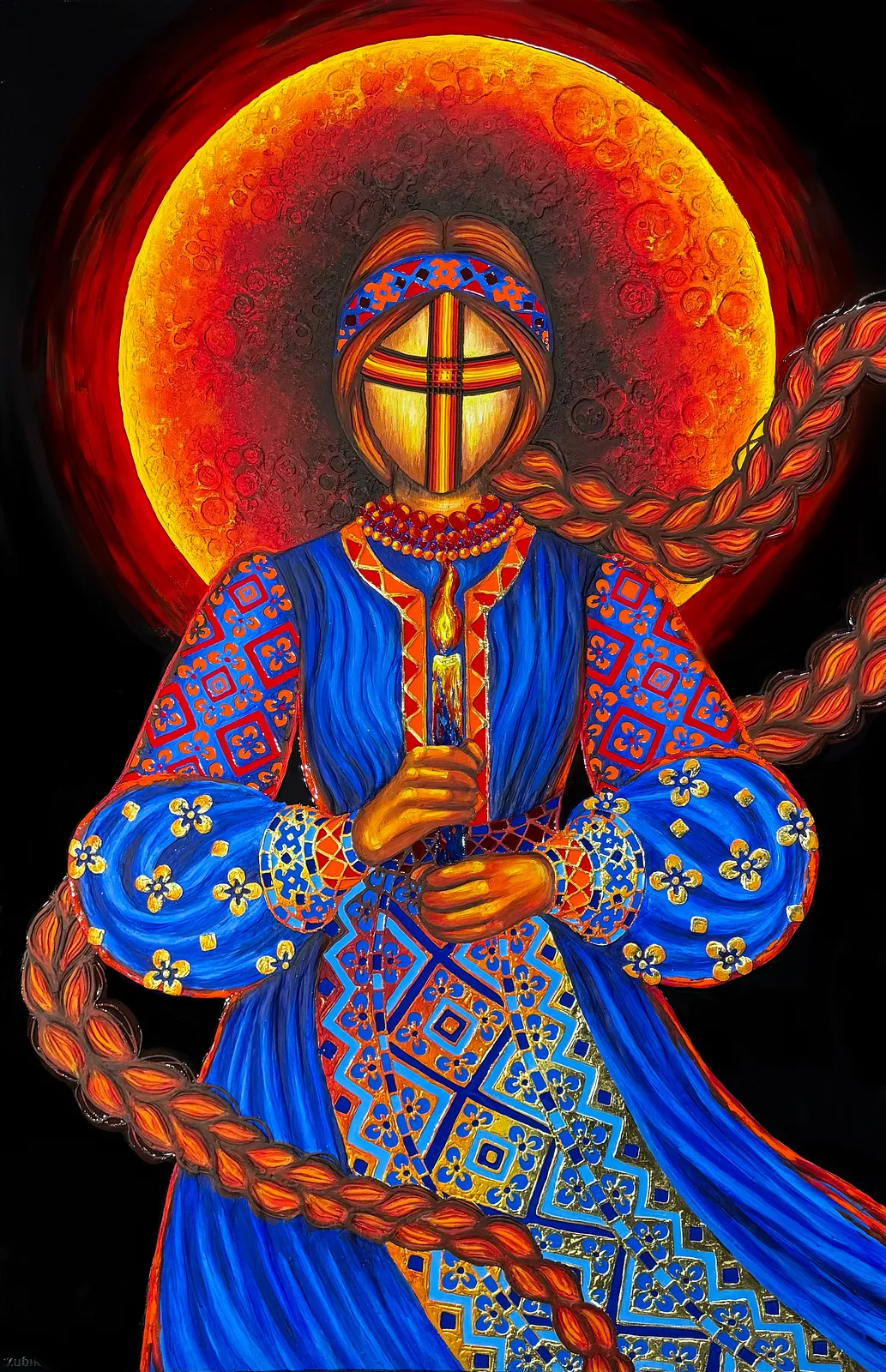 Image of Блекаут by Kateryna Zubik, size: 130х200см , made of Мдф, текстурна паста, епоксидна смола, акрил, поталь, Mixed media medium, from Україна, Львів, part of the Мотанка series Photo 1 of 10.