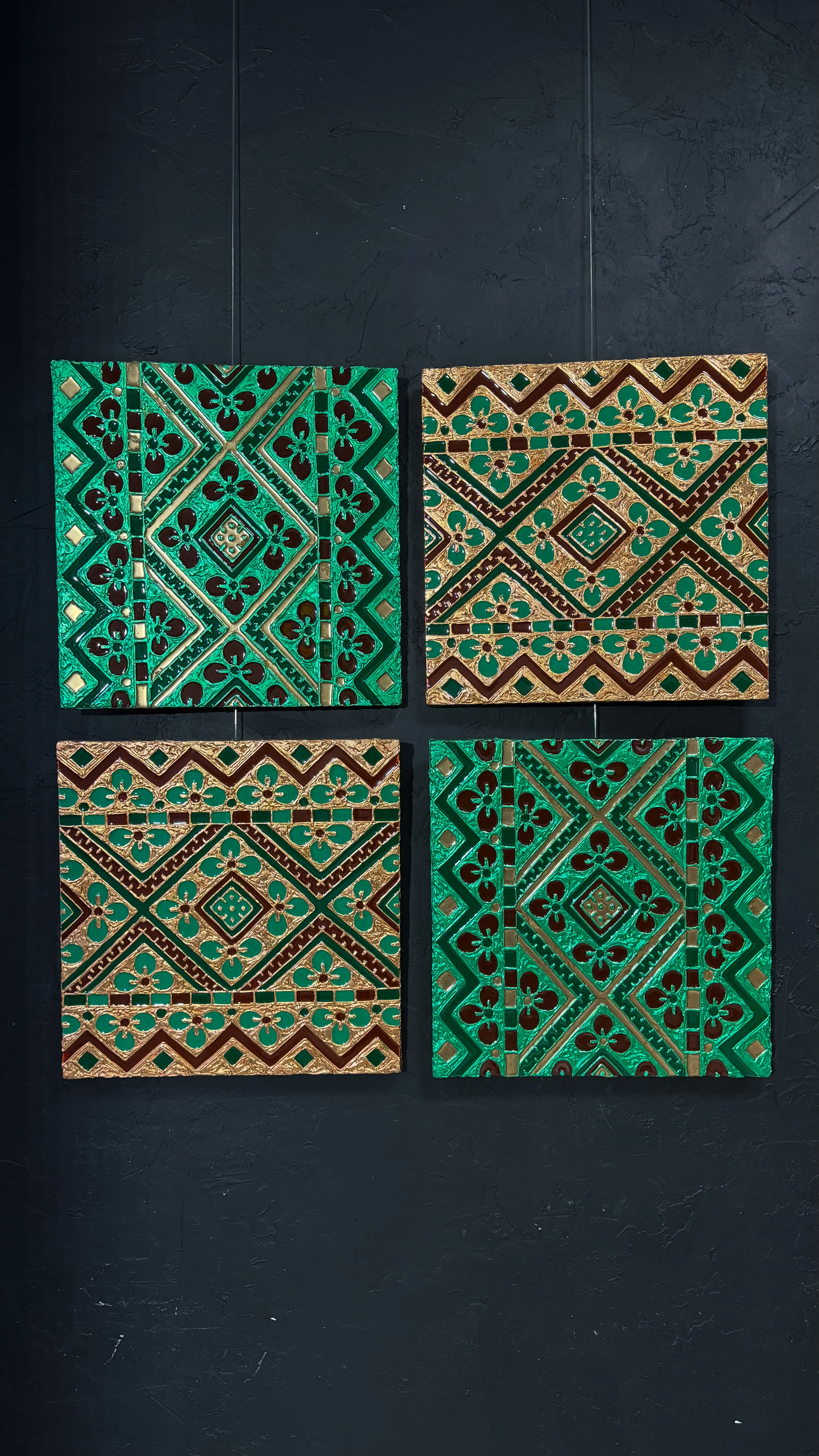 Image of Серце Карпат( квадриптих ) by Kateryna Zubik, size: 100x100, made of Мдф, текстурна паста, епоксидна смола, акрил, поталь, Mixed media medium, from Україна, Львів, part of the Файні гени вишиванка series Photo 1 of 9.