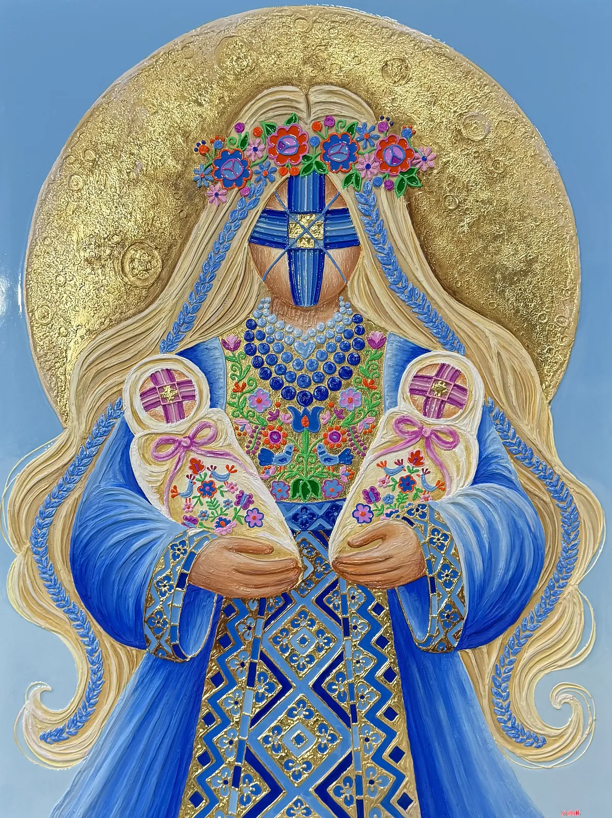 Зображення "Щастя" від Катерина Зубік, розмір: 95х125 см , матеріали: Мдф, текстурна паста, епоксидна смола, акрил, поталь, медіум: Мішана техніка, місто: Україна, Львів, серія: Мотанка Фото 1 з 18.