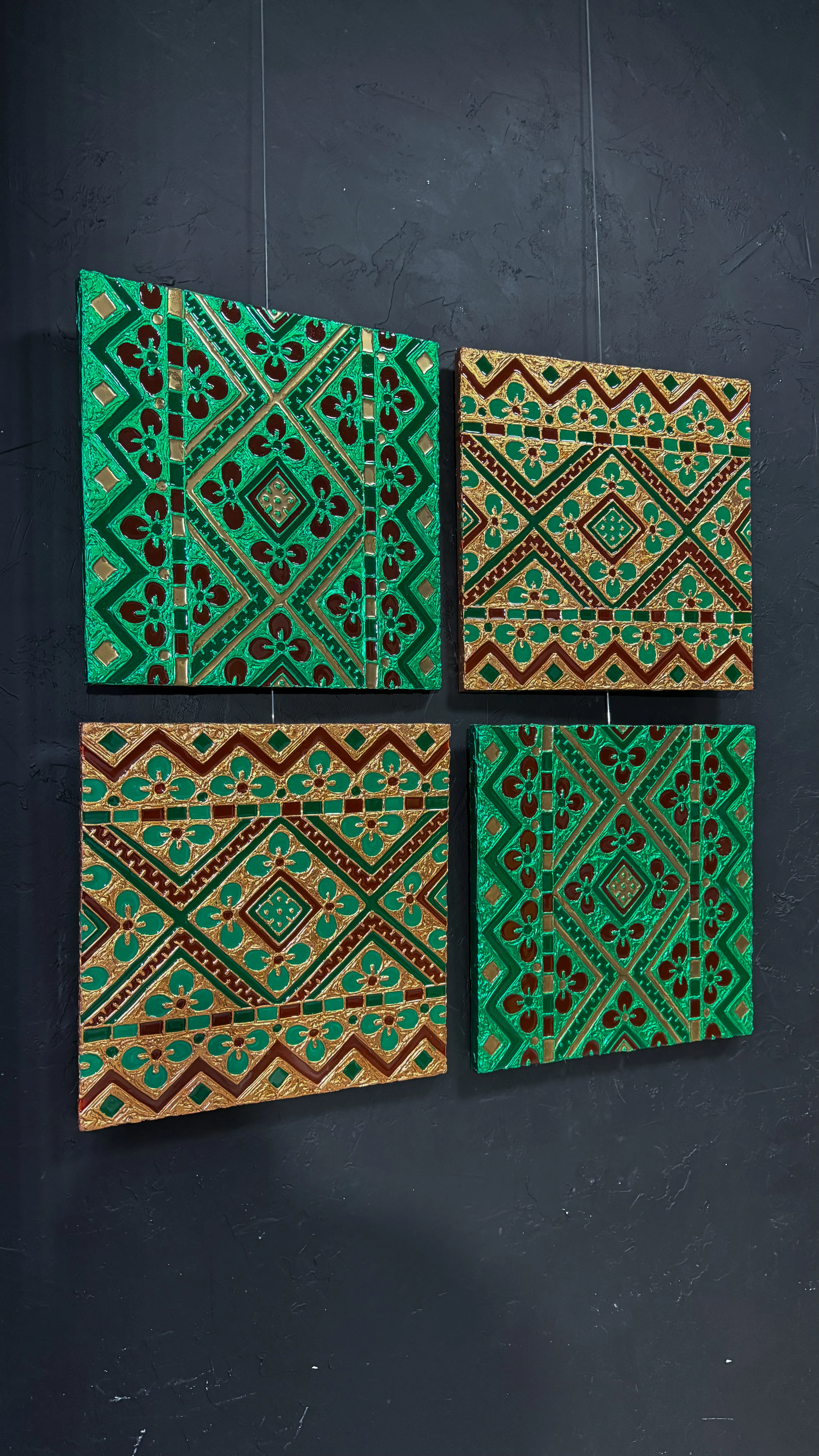 Image of Серце Карпат( квадриптих ) by Kateryna Zubik, size: 100x100, made of Мдф, текстурна паста, епоксидна смола, акрил, поталь, Mixed media medium, from Україна, Львів, part of the Файні гени вишиванка series Photo 2 of 9.