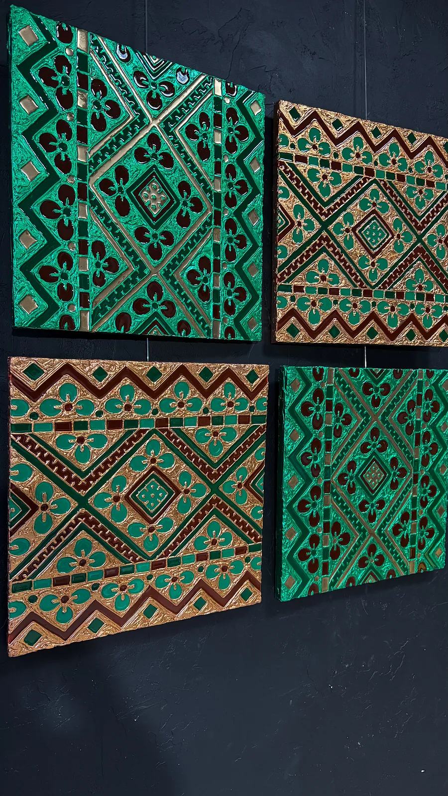 Image of Серце Карпат( квадриптих ) by Kateryna Zubik, size: 100x100, made of Мдф, текстурна паста, епоксидна смола, акрил, поталь, Mixed media medium, from Україна, Львів, part of the Файні гени вишиванка series Photo 3 of 9.