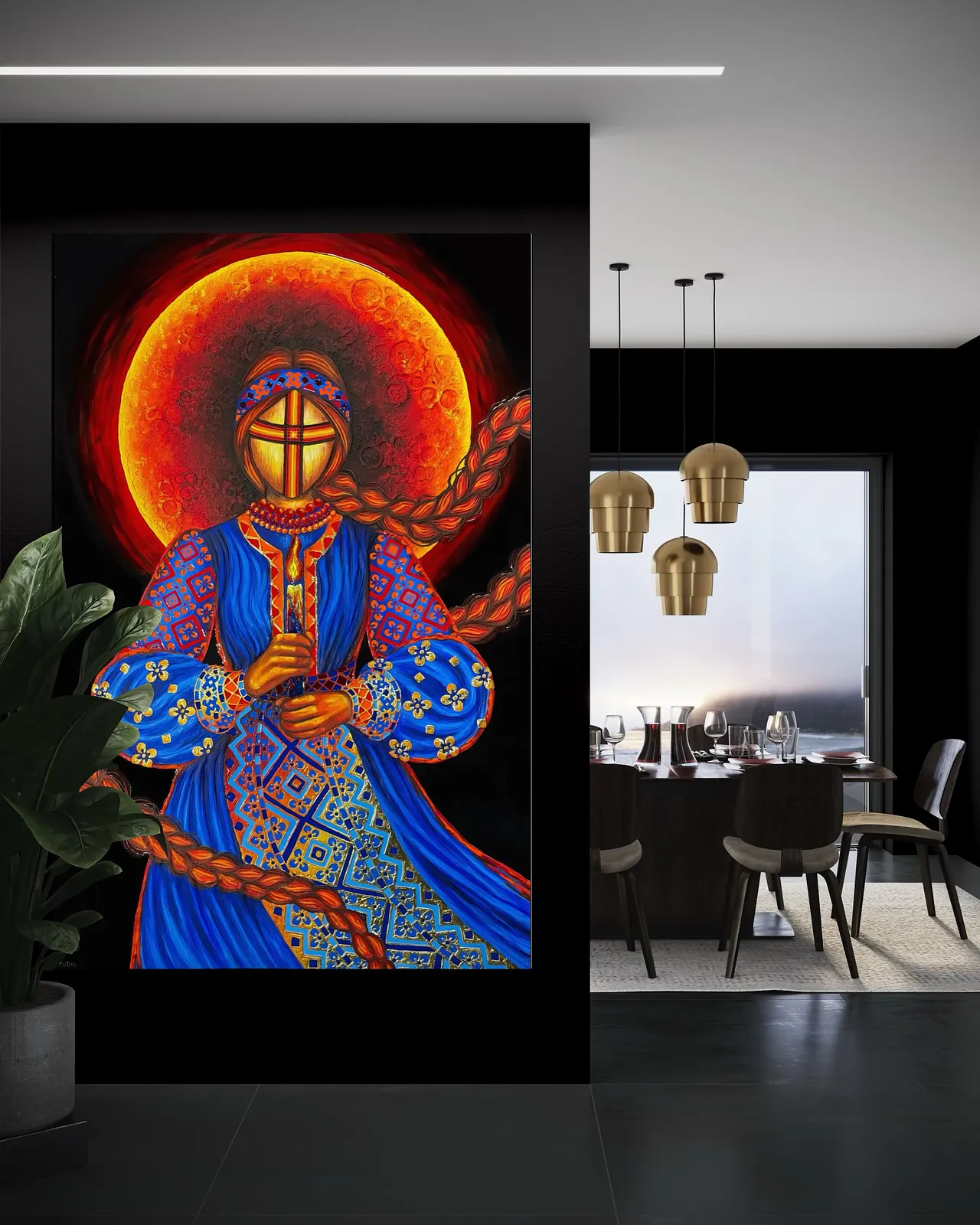 Image of Блекаут by Kateryna Zubik, size: 130х200см , made of Мдф, текстурна паста, епоксидна смола, акрил, поталь, Mixed media medium, from Україна, Львів, part of the Мотанка series Photo 8 of 10.