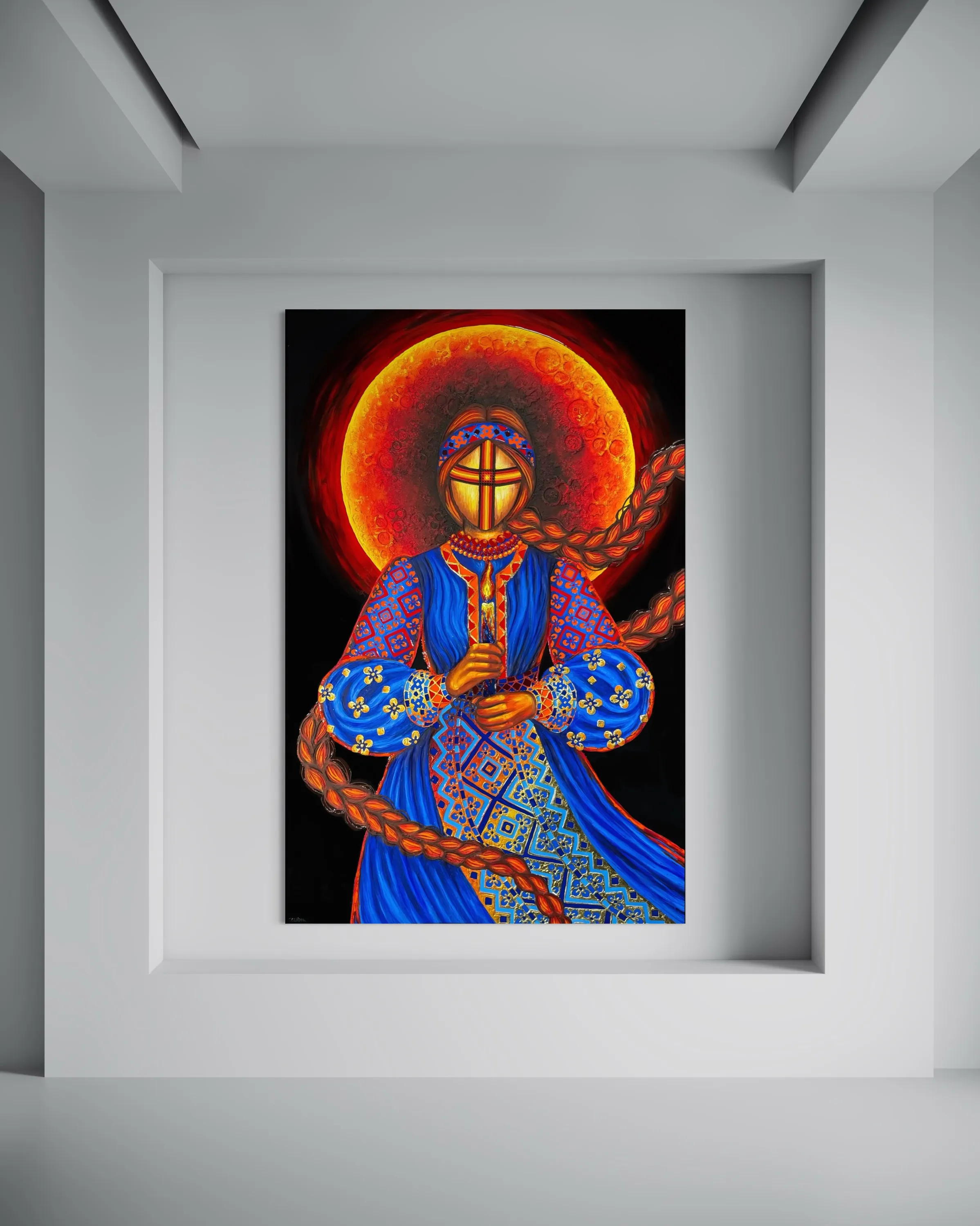 Image of Блекаут by Kateryna Zubik, size: 130х200см , made of Мдф, текстурна паста, епоксидна смола, акрил, поталь, Mixed media medium, from Україна, Львів, part of the Мотанка series Photo 10 of 10.