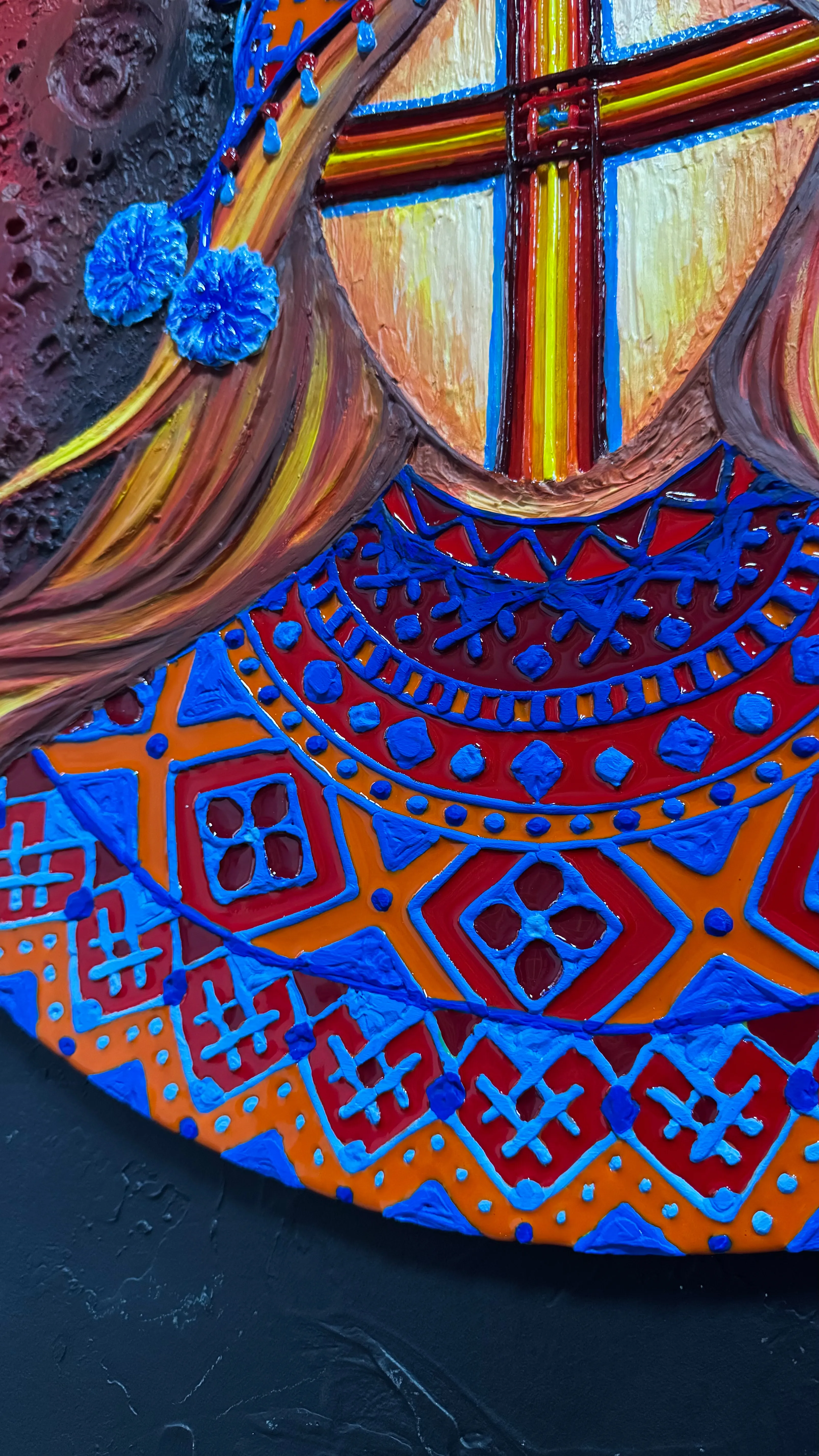 Image of Ніч нескорених by Kateryna Zubik, size: 70 см круг , made of Мдф, текстурна паста, епоксидна смола, акрил, Mixed media medium, from Україна, Львів, part of the Мотанка series Photo 4 of 5.