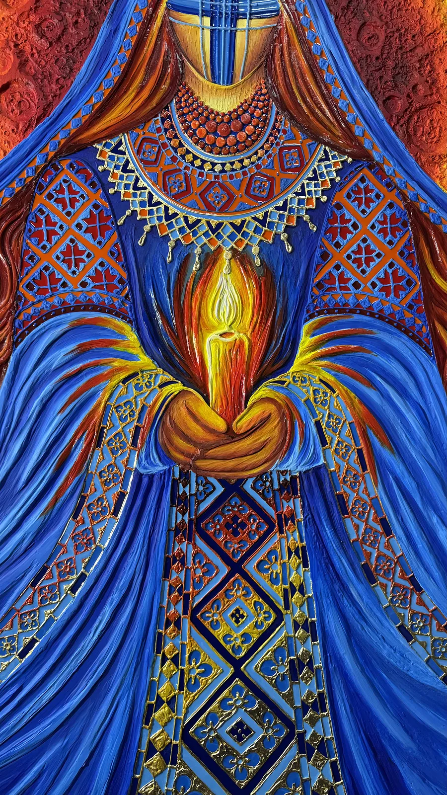 Image of Енергія незламної  by Kateryna Zubik, size: 140х190 см , made of Мдф, текстурна паста, епоксидна смола, акрил, поталь, Mixed media medium, from Україна, Львів , part of the Мотанка series Photo 2 of 7.