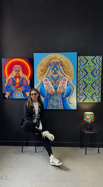 Зображення "Щастя" від Катерина Зубік, розмір: 95х125 см , матеріали: Мдф, текстурна паста, епоксидна смола, акрил, поталь, медіум: Мішана техніка, місто: Україна, Львів, серія: Мотанка Фото 3 з 18.