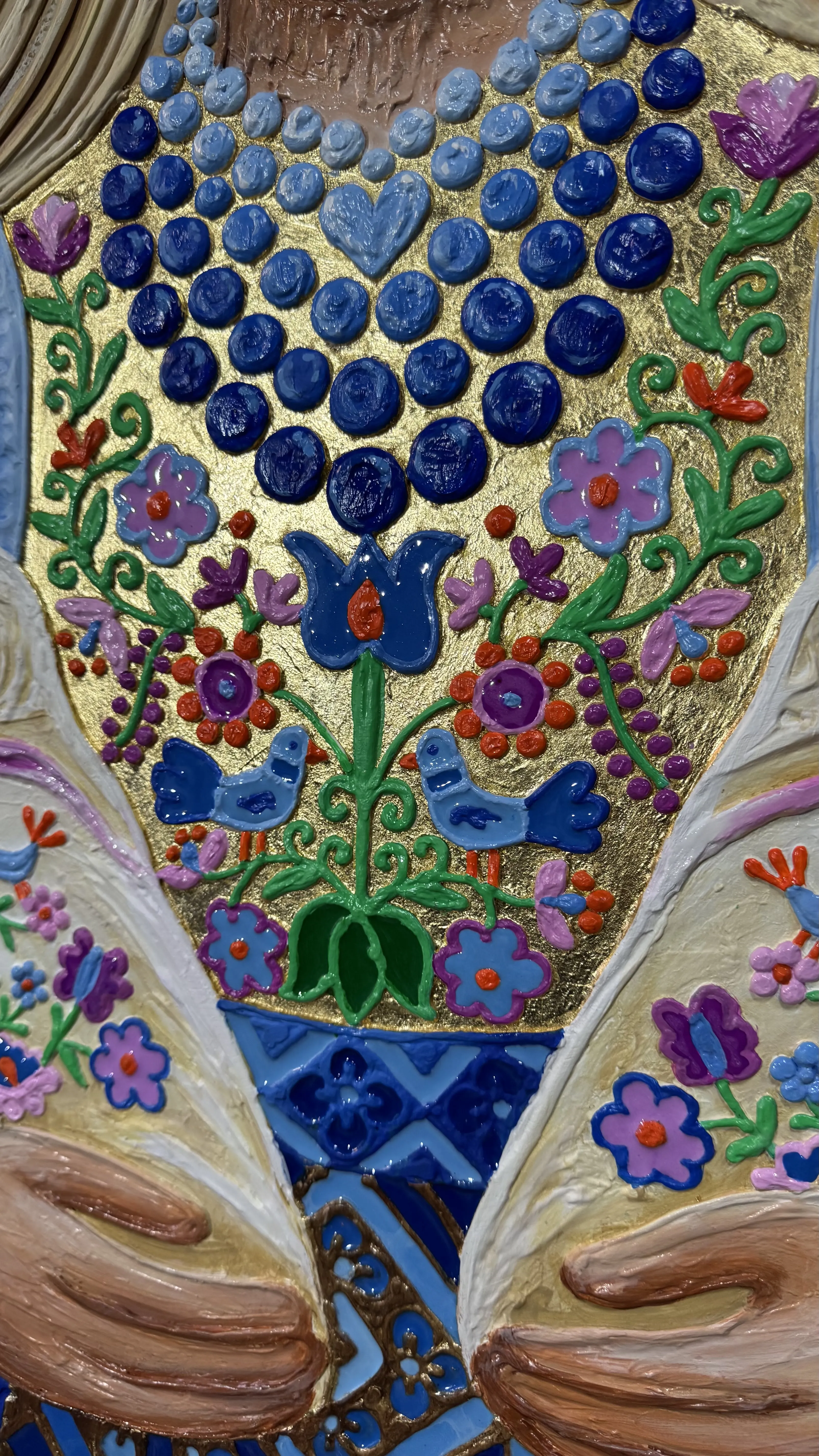 Image of Щастя by Kateryna Zubik, size: 95х125 см , made of Мдф, текстурна паста, епоксидна смола, акрил, поталь, Mixed media medium, from Україна, Львів, part of the Мотанка series Photo 5 of 18.