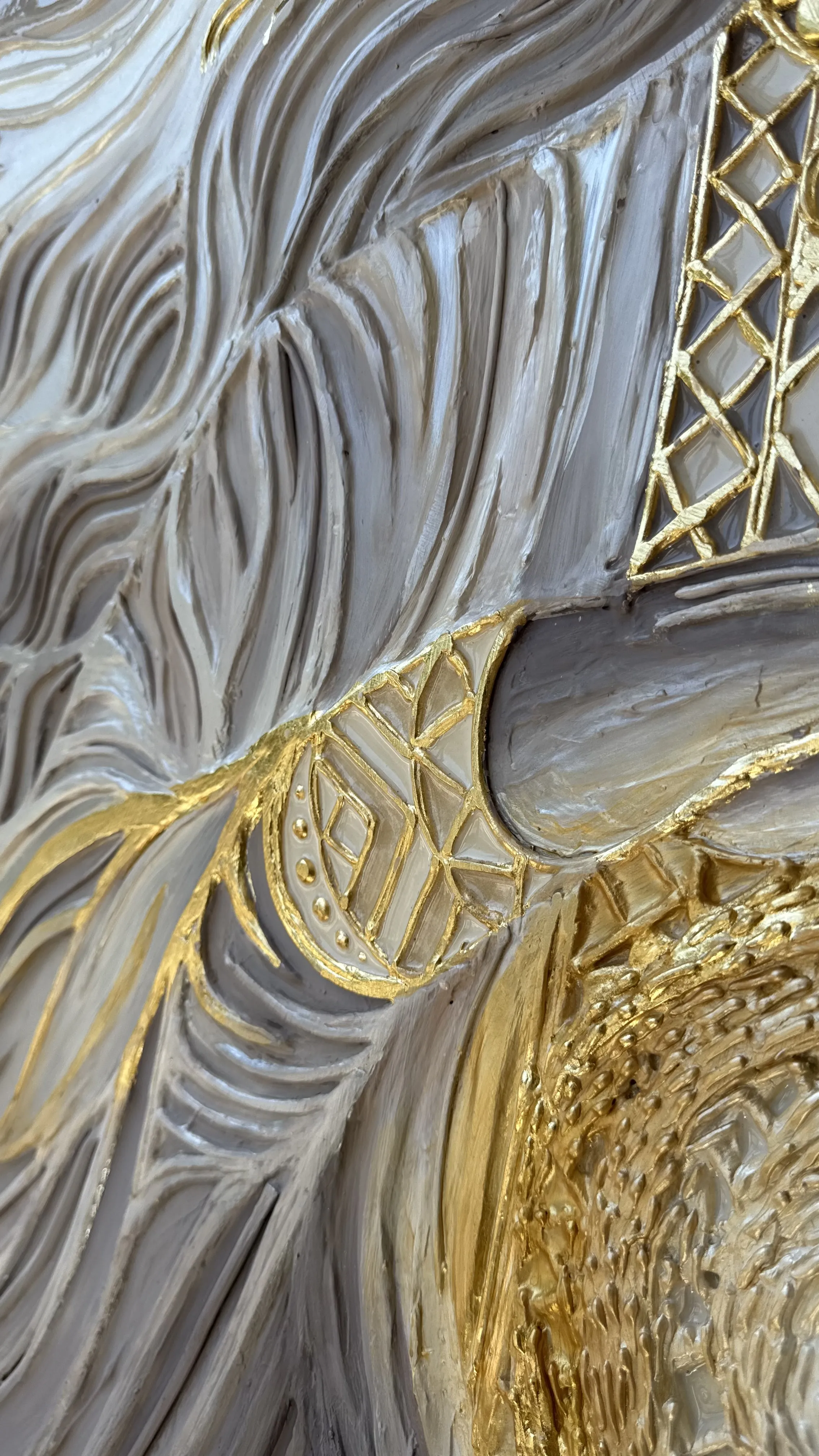 Image of Світло крізь грозу  by Kateryna Zubik, size: 110х140 см , made of Мдф, текстурна паста, епоксидна смола, акрил, поталь, Mixed media medium, from Украіна, Львів, part of the Мотанка series Photo 7 of 16.
