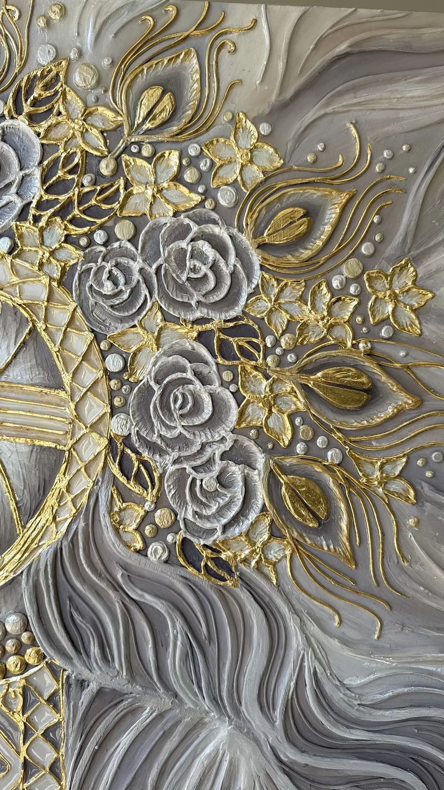 Image of Світло крізь грозу  by Kateryna Zubik, size: 110х140 см , made of Мдф, текстурна паста, епоксидна смола, акрил, поталь, Mixed media medium, from Украіна, Львів, part of the Мотанка series Photo 4 of 16.