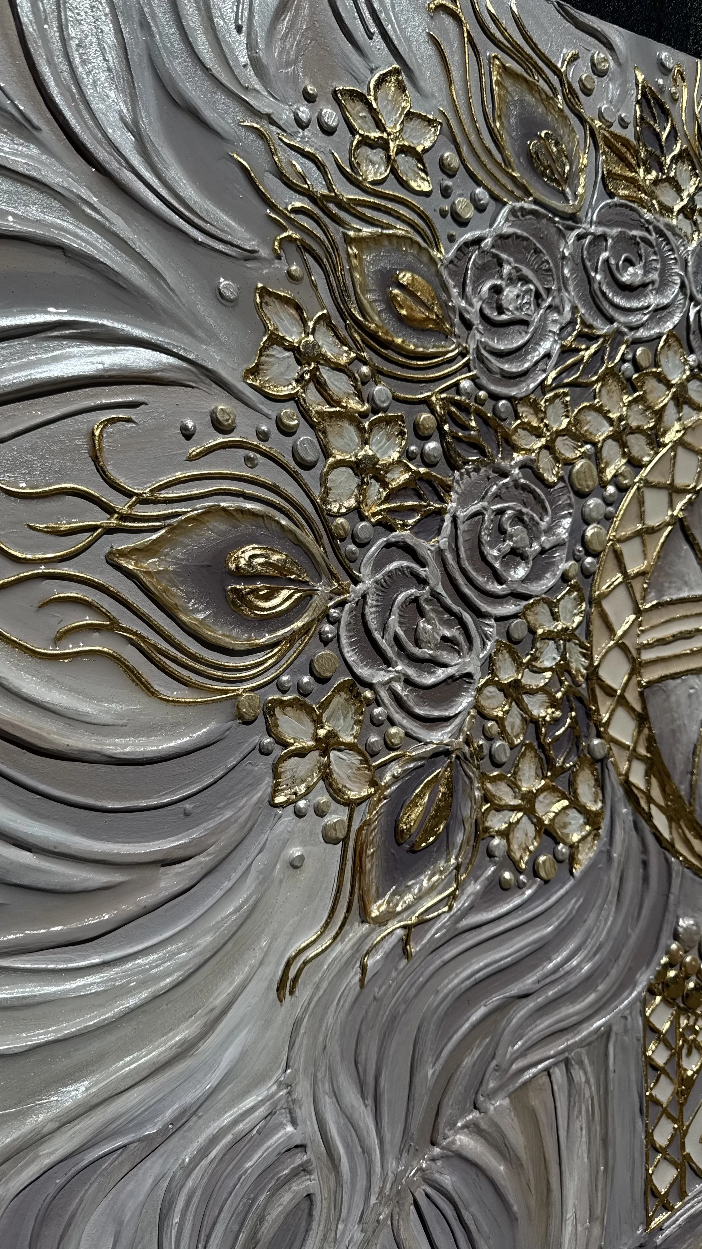 Image of Світло крізь грозу  by Kateryna Zubik, size: 110х140 см , made of Мдф, текстурна паста, епоксидна смола, акрил, поталь, Mixed media medium, from Украіна, Львів, part of the Мотанка series Photo 14 of 16.