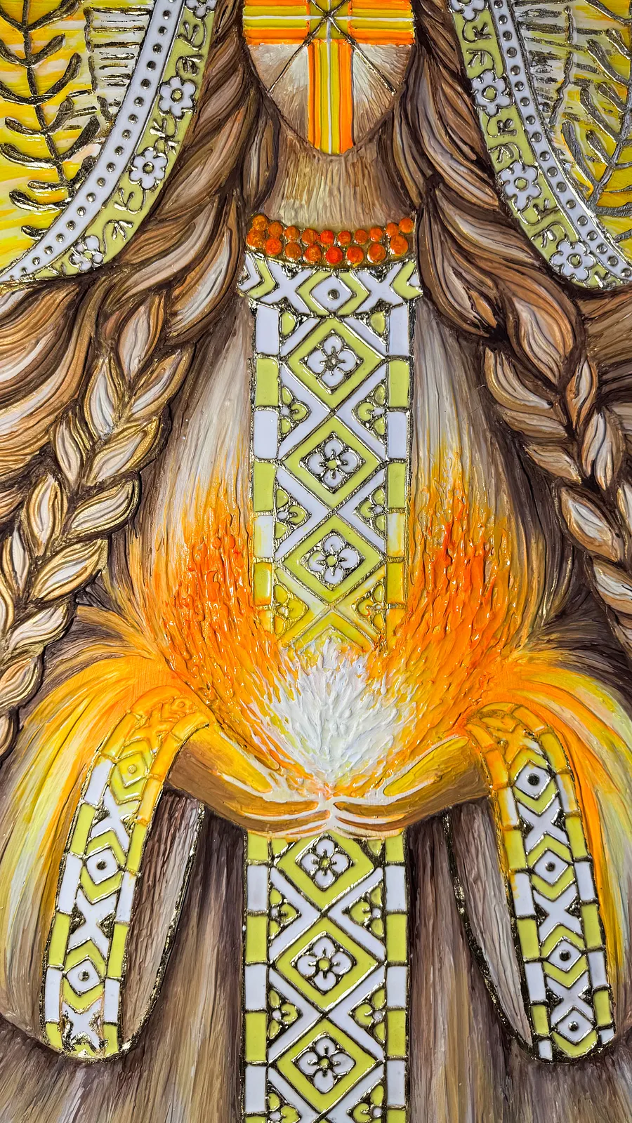 Image of Всередині by Kateryna Zubik, size: 80 см круг, made of Мдф, текстурна паста, епоксидна смола, акрил, поталь, Mixed media medium, from Україна, Львів , part of the Мотанка series Photo 2 of 5.