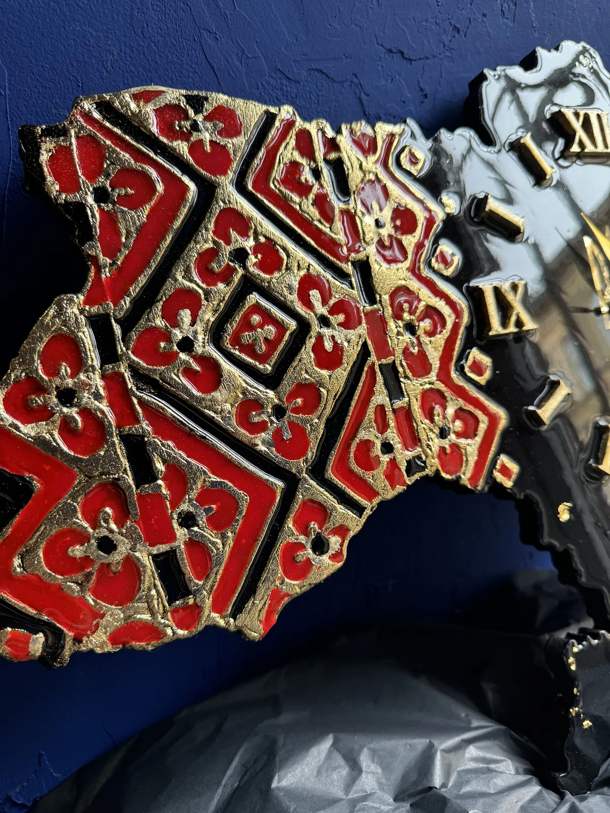 Image of Файний годинник by Kateryna Zubik, size: 40х60, made of Мдф, текстурна паста,епоксидна смола, акрил, поталь, годинникова система, стікери, Mixed media medium, from Україна, Львів, part of the файний годинник series, priced at $200 (≈ 8,960 грн) Photo 9 of 17.