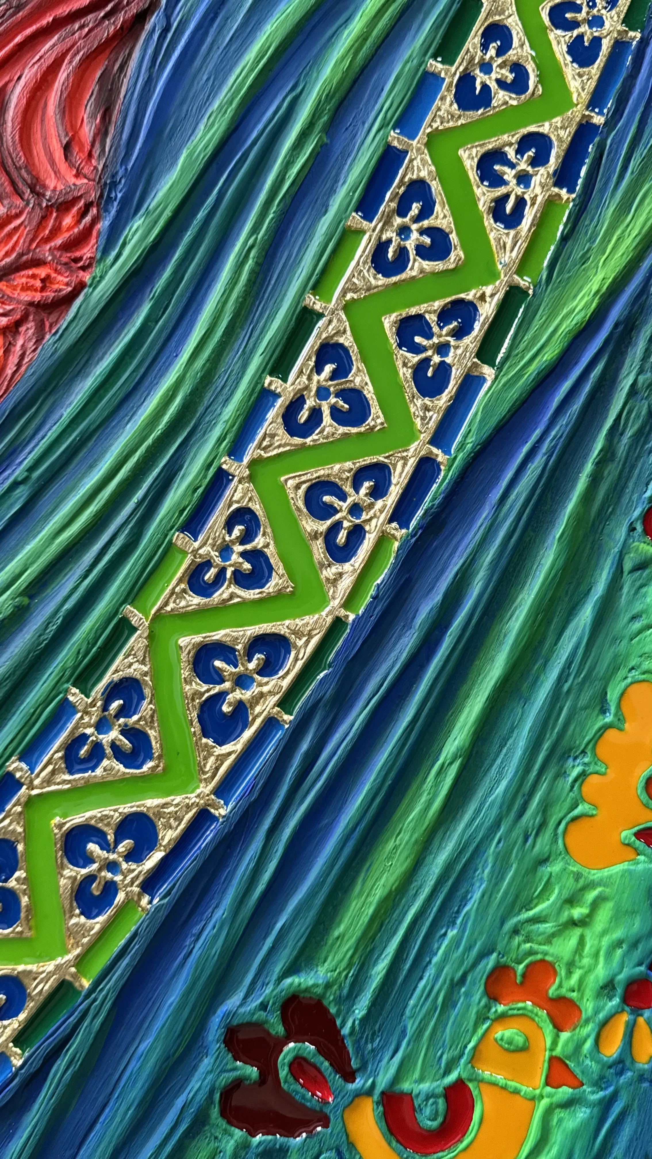 Image of Земля by Kateryna Zubik, size: 120х150 см , made of Мдф, текстурна паста, епоксидна смола, акрил, поталь, Mixed media medium, from Україна, Львів, part of the Мотанка series Photo 2 of 8.