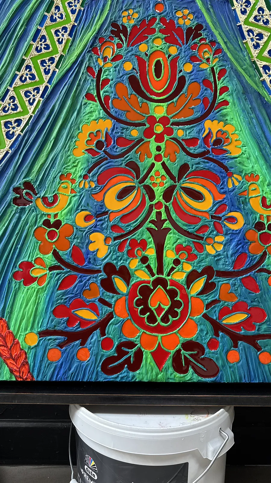 Image of Земля by Kateryna Zubik, size: 120х150 см , made of Мдф, текстурна паста, епоксидна смола, акрил, поталь, Mixed media medium, from Україна, Львів, part of the Мотанка series Photo 3 of 8.