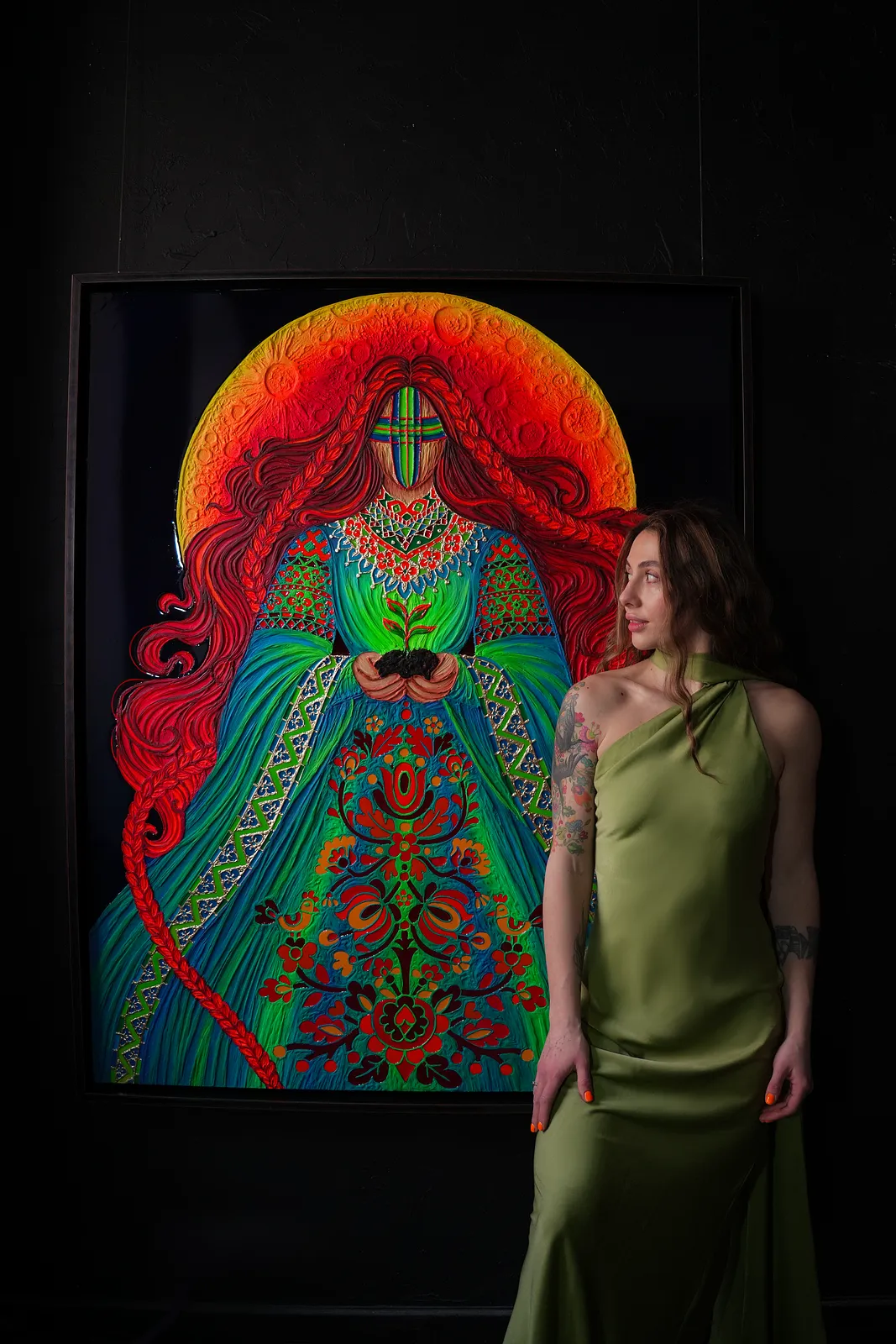 Image of Земля by Kateryna Zubik, size: 120х150 см , made of Мдф, текстурна паста, епоксидна смола, акрил, поталь, Mixed media medium, from Україна, Львів, part of the Мотанка series Photo 7 of 8.