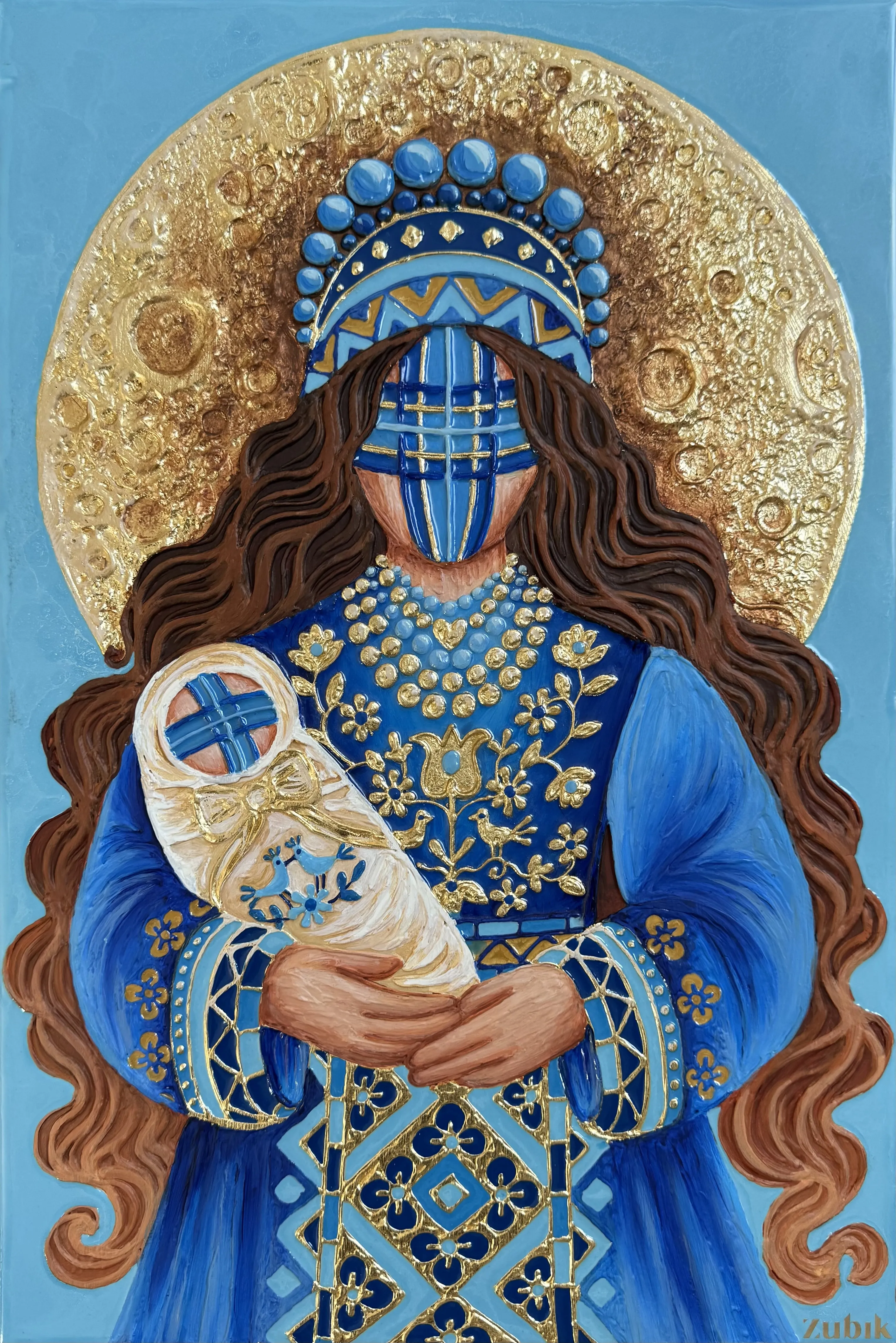 Image of Оберіг життя  by Kateryna Zubik, size: 40х60см, made of Мдф, текстурна паста, епоксидна смола, акрил, поталь, Mixed media medium, from Україна, Львів, part of the Мотанка series, priced at $350 (≈ 15,680 грн) Photo 1 of 8.