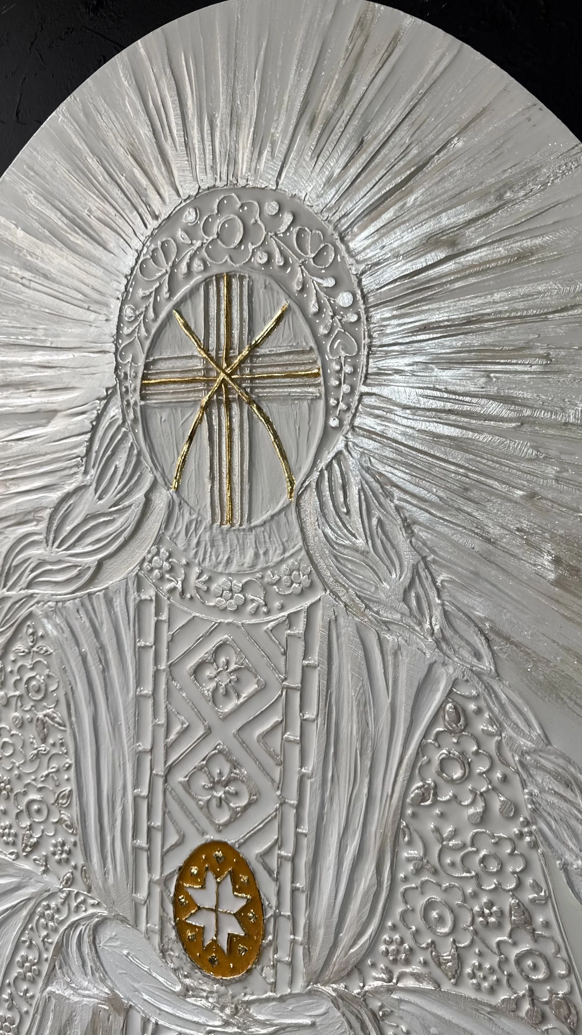 Image of Світло by Kateryna Zubik, size: 70х100 см, made of Мдф, текстурна паста, епоксидна смола, акрил, поталь, Mixed media medium, from Украіна,Львів, part of the Писанка series, priced at $915 (≈ 40,993 грн) Photo 5 of 7.