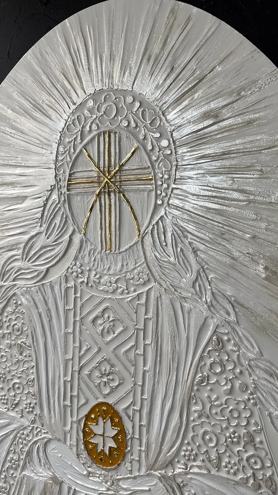 Image of Світло by Kateryna Zubik, size: 70х100 см, made of Мдф, текстурна паста, епоксидна смола, акрил, поталь, Mixed media medium, from Украіна,Львів, part of the Писанка series, priced at $915 (≈ 40,993 грн) Photo 5 of 7.