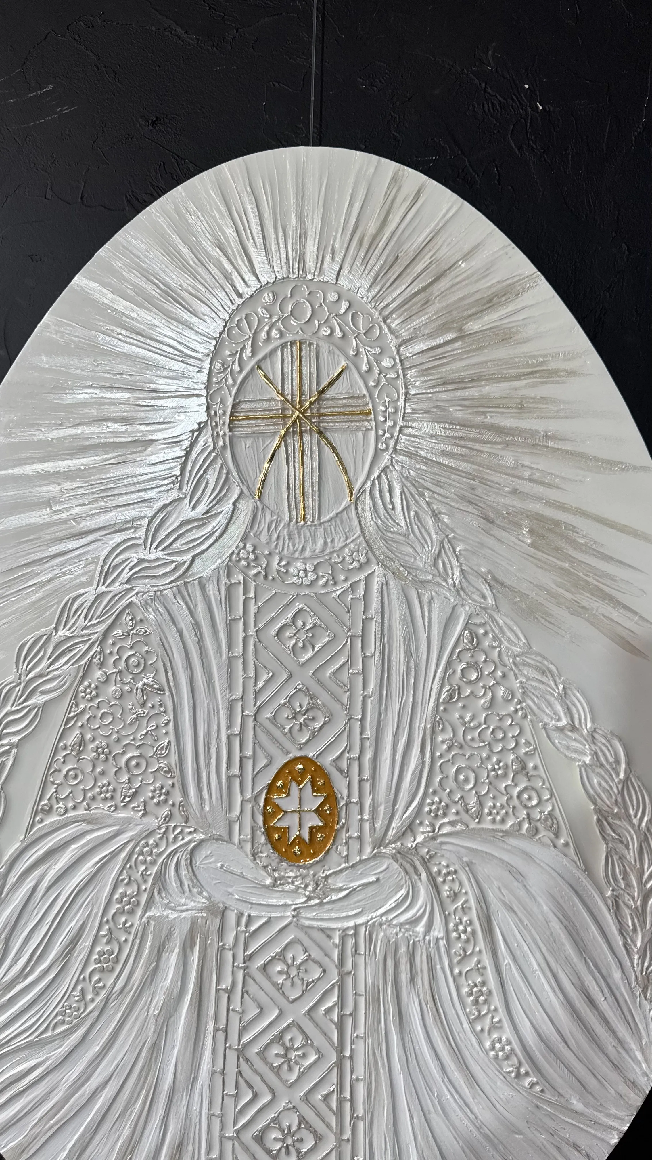 Image of Світло by Kateryna Zubik, size: 70х100 см, made of Мдф, текстурна паста, епоксидна смола, акрил, поталь, Mixed media medium, from Украіна,Львів, part of the Писанка series, priced at $915 (≈ 40,993 грн) Photo 6 of 7.