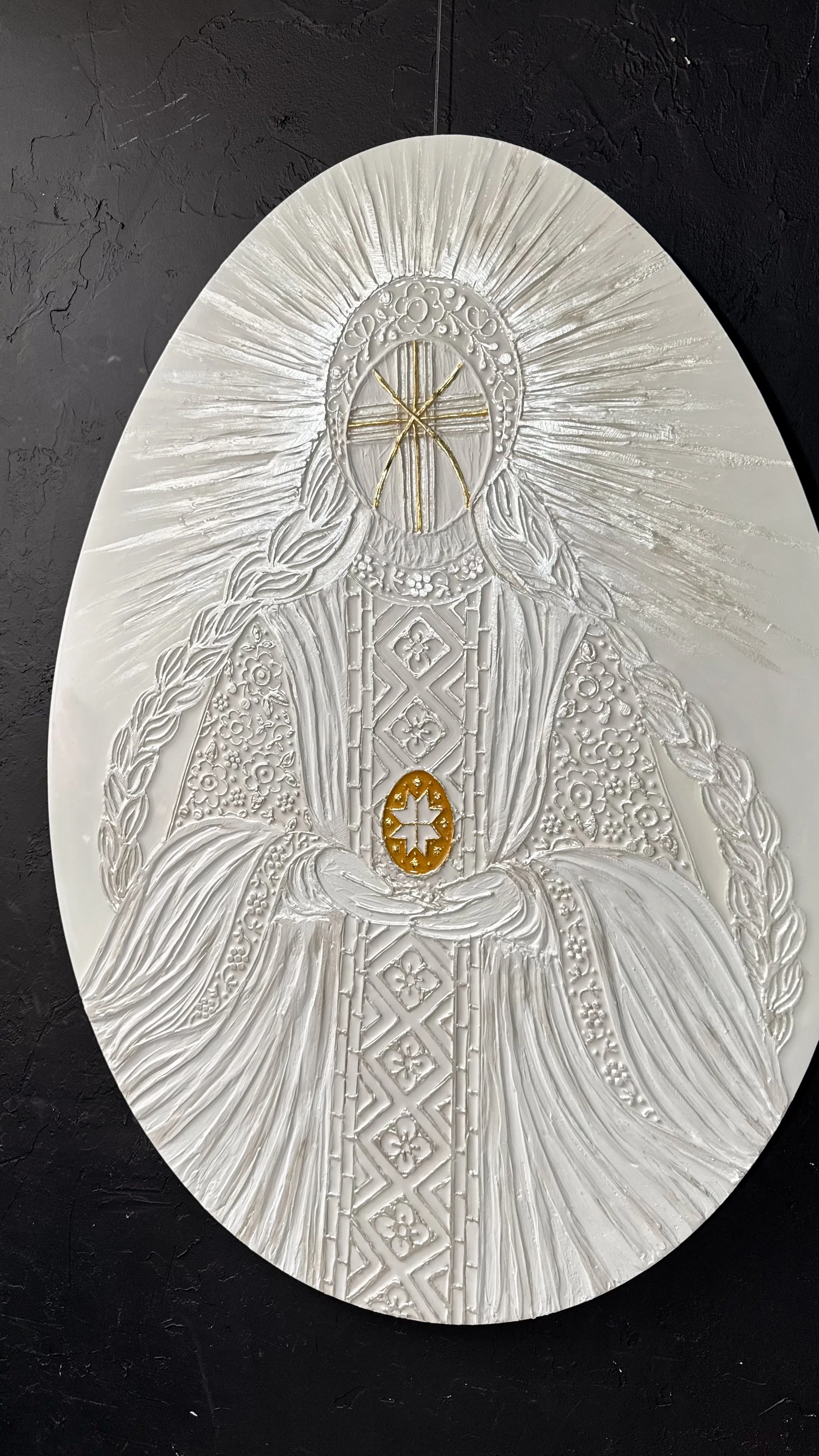 Image of Світло by Kateryna Zubik, size: 70х100 см, made of Мдф, текстурна паста, епоксидна смола, акрил, поталь, Mixed media medium, from Украіна,Львів, part of the Писанка series, priced at $915 (≈ 40,993 грн) Photo 7 of 7.