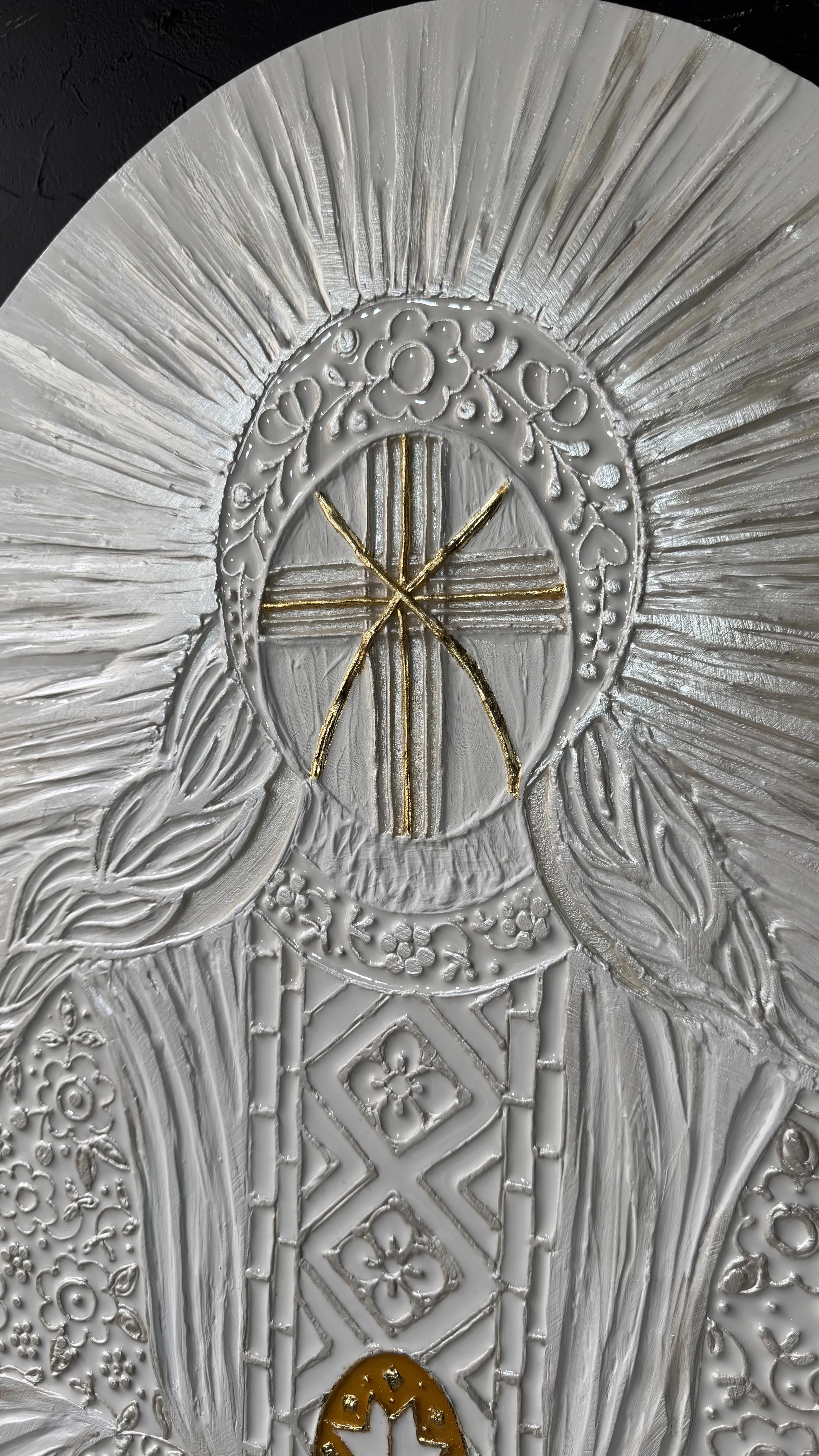 Image of Світло by Kateryna Zubik, size: 70х100 см, made of Мдф, текстурна паста, епоксидна смола, акрил, поталь, Mixed media medium, from Украіна,Львів, part of the Писанка series, priced at $915 (≈ 40,993 грн) Photo 2 of 7.