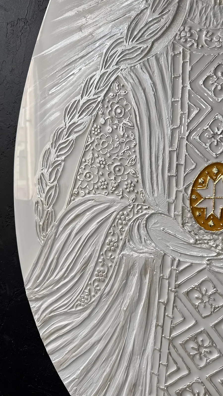 Image of Світло by Kateryna Zubik, size: 70х100 см, made of Мдф, текстурна паста, епоксидна смола, акрил, поталь, Mixed media medium, from Украіна,Львів, part of the Писанка series, priced at $915 (≈ 40,993 грн) Photo 3 of 7.