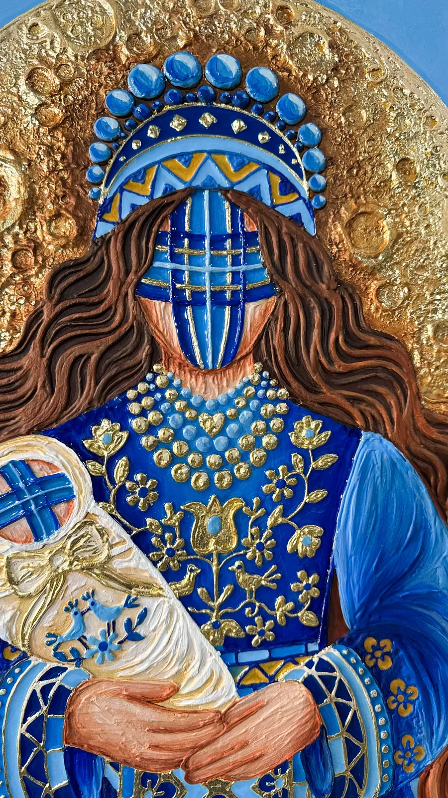 Image of Оберіг життя  by Kateryna Zubik, size: 40х60см, made of Мдф, текстурна паста, епоксидна смола, акрил, поталь, Mixed media medium, from Україна, Львів, part of the Мотанка series, priced at $350 (≈ 15,680 грн) Photo 5 of 8.