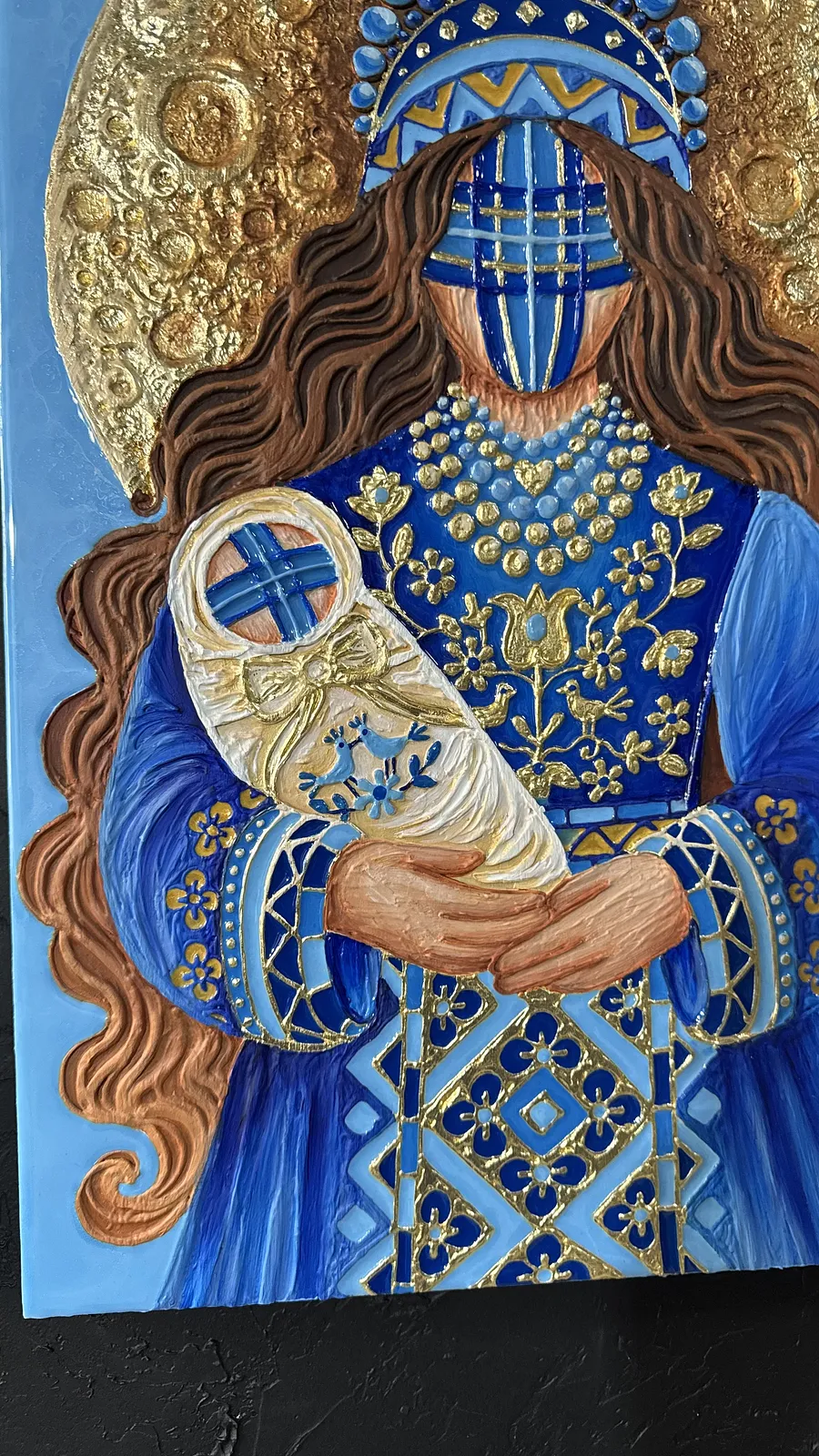Image of Оберіг життя  by Kateryna Zubik, size: 40х60см, made of Мдф, текстурна паста, епоксидна смола, акрил, поталь, Mixed media medium, from Україна, Львів, part of the Мотанка series, priced at $350 (≈ 15,680 грн) Photo 6 of 8.