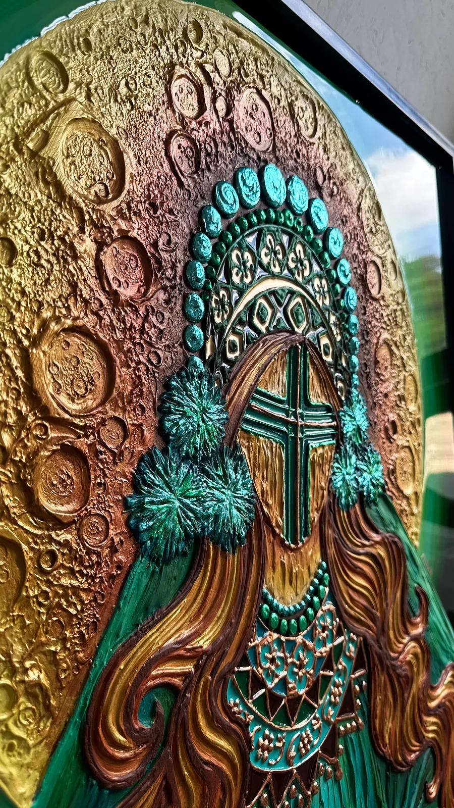 Image of Файний урожай  by Kateryna Zubik, size: 85х105, made of Мдф, текстурна паста, епоксидна смола, акрил, поталь, картина оформлена в деревʼяну раму , Mixed media medium, from Україна, Львів, part of the Мотанка series, priced at $1275 (≈ 57,121 грн) Photo 4 of 8.