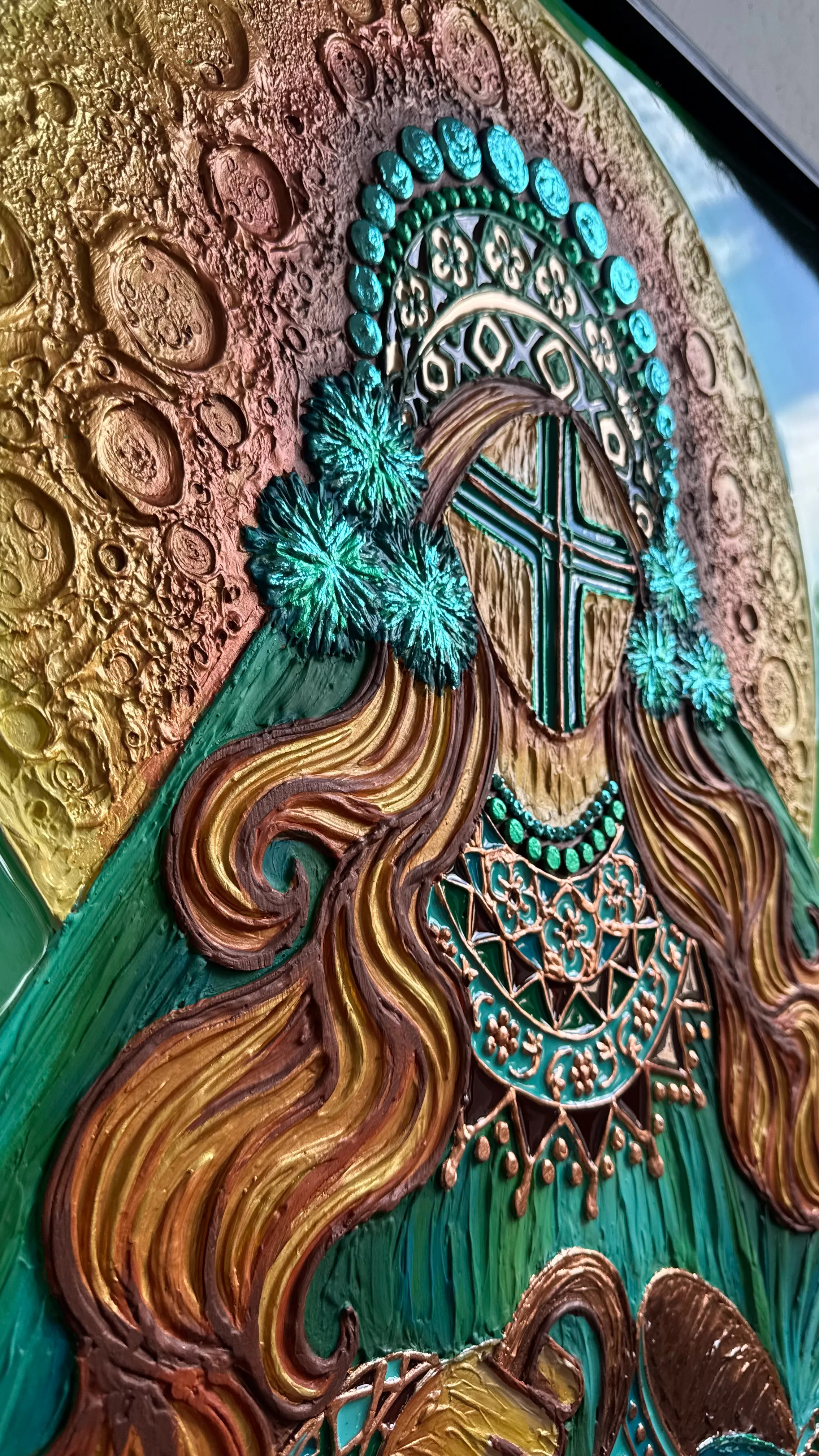 Image of Файний урожай  by Kateryna Zubik, size: 85х105, made of Мдф, текстурна паста, епоксидна смола, акрил, поталь, картина оформлена в деревʼяну раму , Mixed media medium, from Україна, Львів, part of the Мотанка series, priced at $1275 (≈ 57,121 грн) Photo 5 of 8.