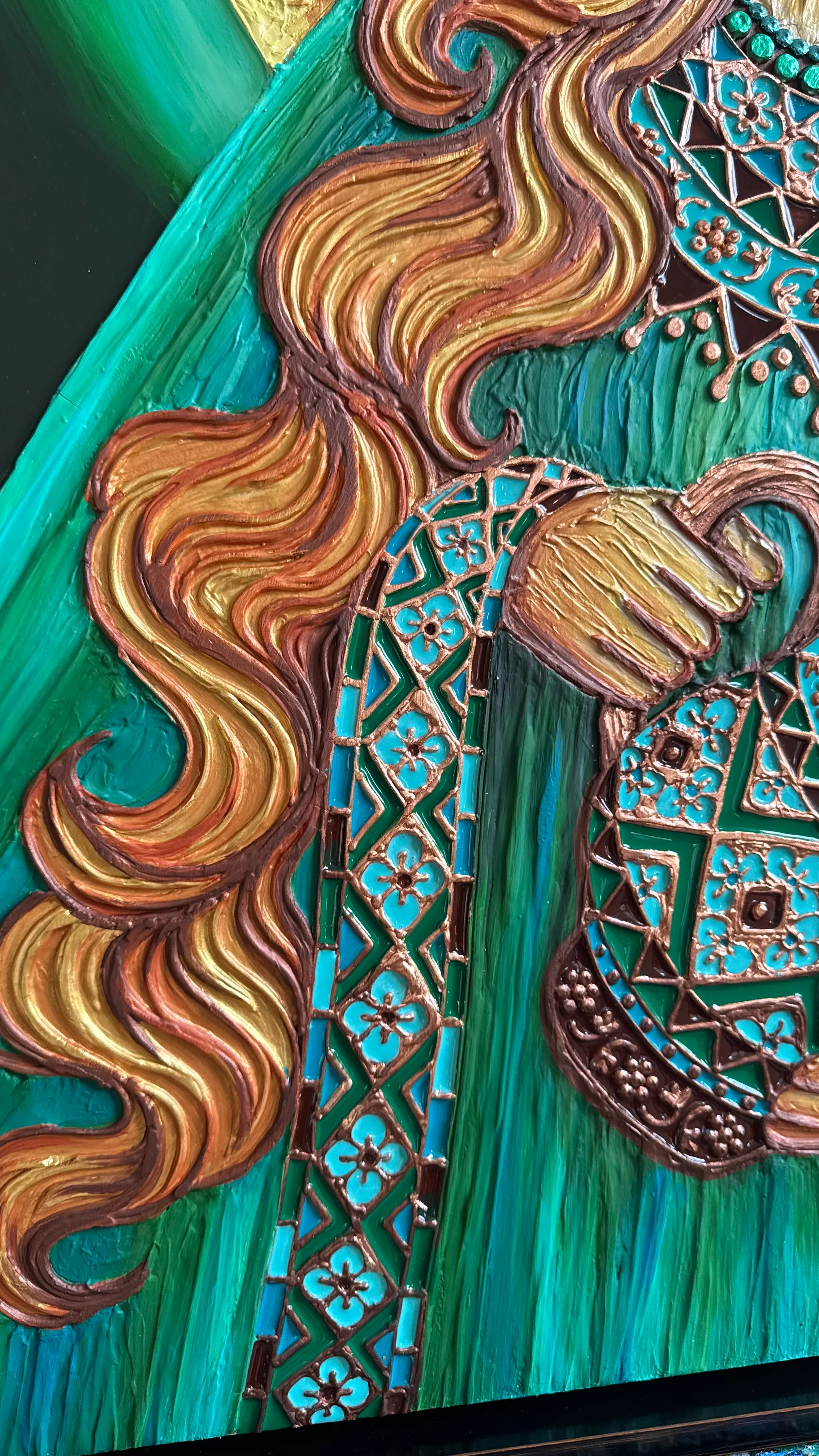 Image of Файний урожай  by Kateryna Zubik, size: 85х105, made of Мдф, текстурна паста, епоксидна смола, акрил, поталь, картина оформлена в деревʼяну раму , Mixed media medium, from Україна, Львів, part of the Мотанка series, priced at $1275 (≈ 57,121 грн) Photo 7 of 8.