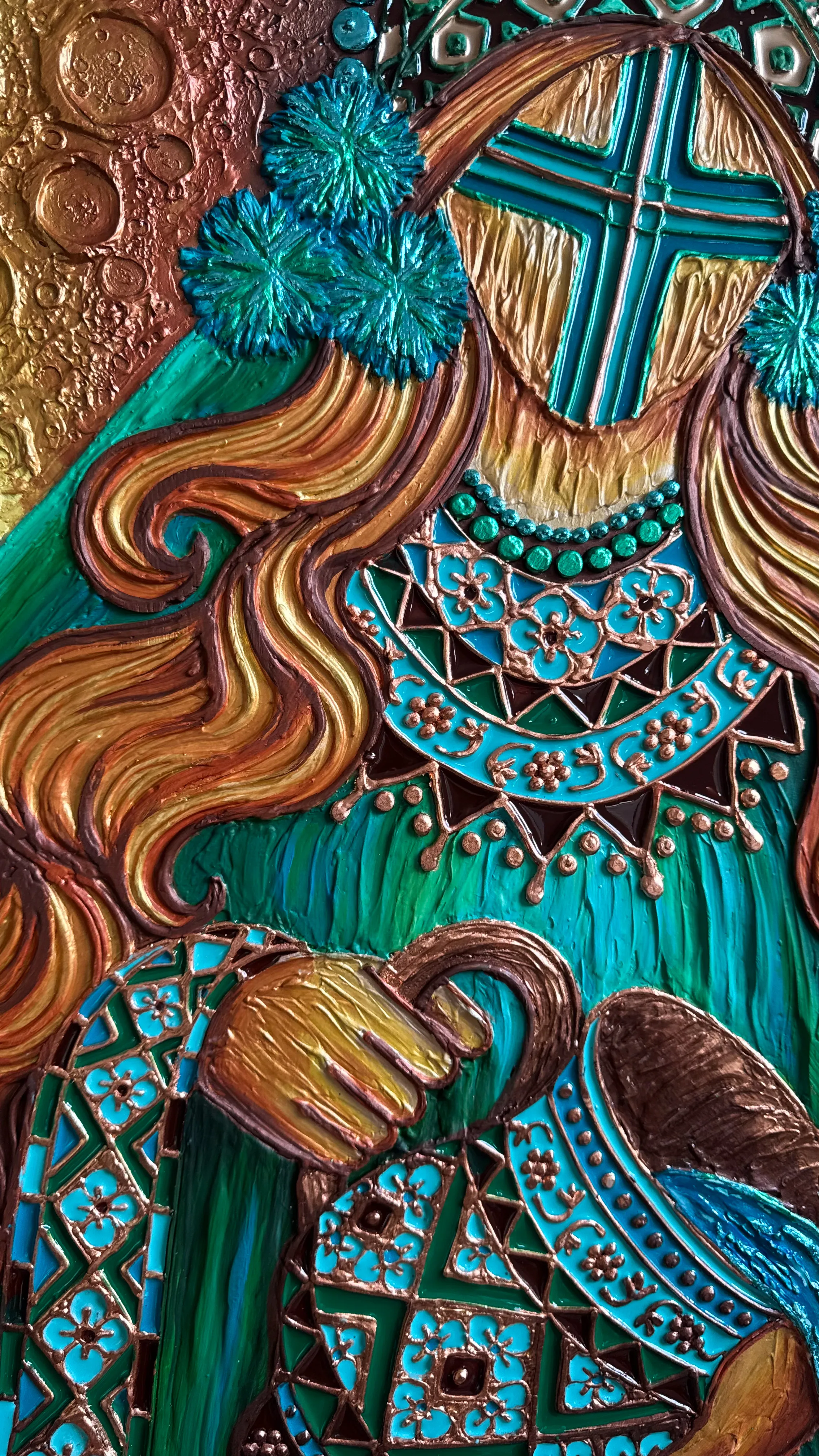 Image of Файний урожай  by Kateryna Zubik, size: 85х105, made of Мдф, текстурна паста, епоксидна смола, акрил, поталь, картина оформлена в деревʼяну раму , Mixed media medium, from Україна, Львів, part of the Мотанка series, priced at $1275 (≈ 57,121 грн) Photo 8 of 8.