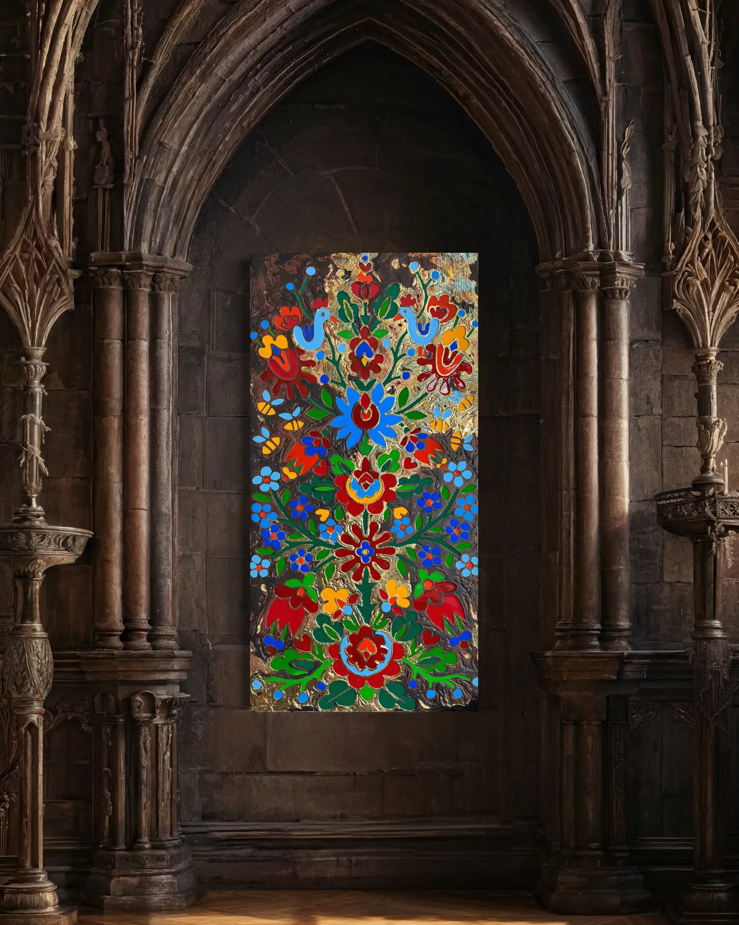 Image of Чорнозем by Kateryna Zubik, size: 60х120 см, made of Мдф, текстурна паста, епоксидна смола, акрил , поталь, Mixed media medium, from Україна, Львів, part of the Файні гени Дерево життя series Photo 8 of 8.